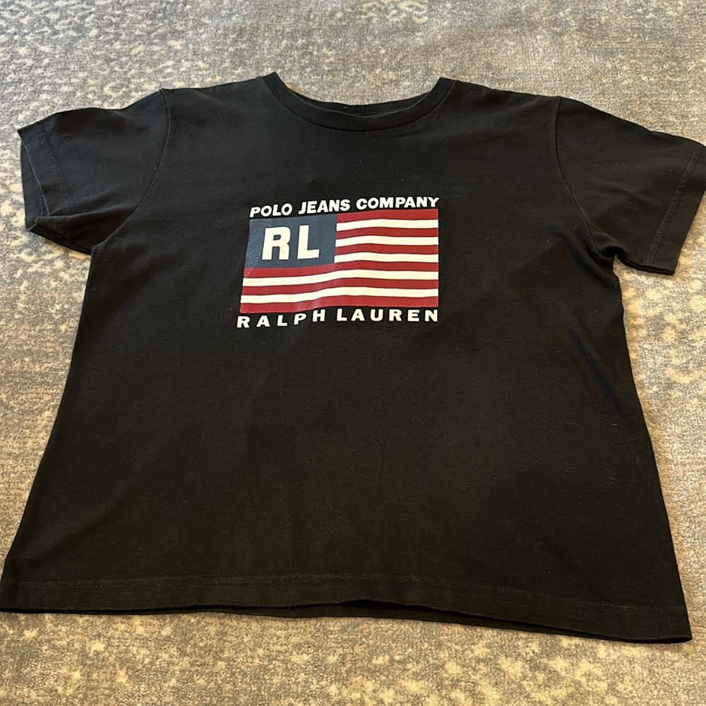 POLO RALPH LAUREN BLACK T WITH ICONIC FLAG LOGO
